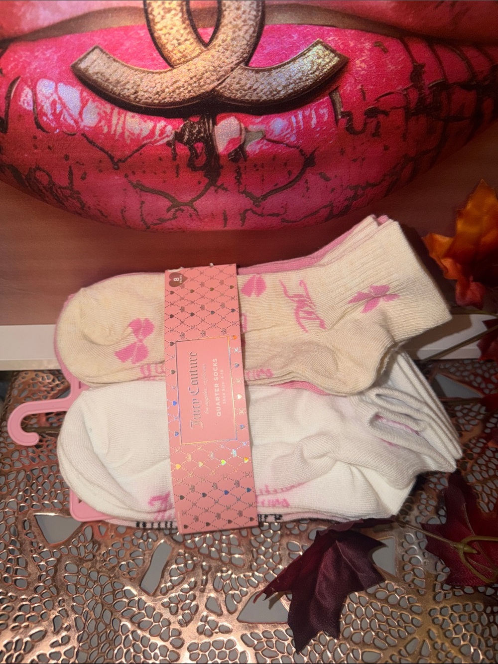 Juicy Couture Cream & Pink Anklet Sock Set(8 Pair)